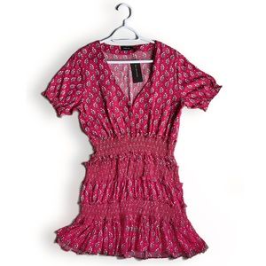 Magenta Floral Short Sleeve Mini Dress